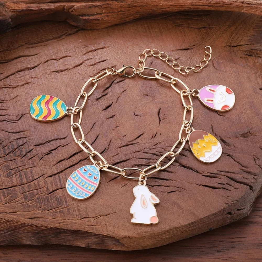 Easter Charm Bracelet Bunny Rabbit Eggs